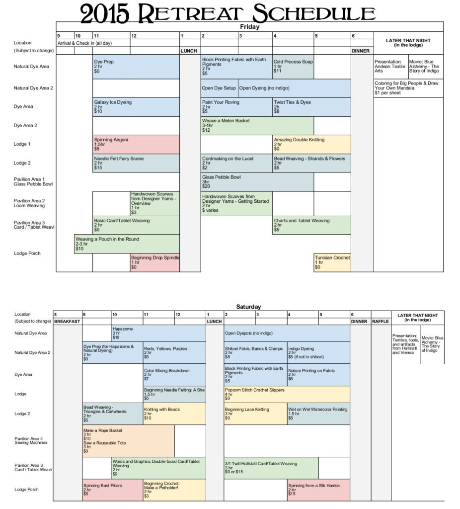2015 Retreat Class Schedule