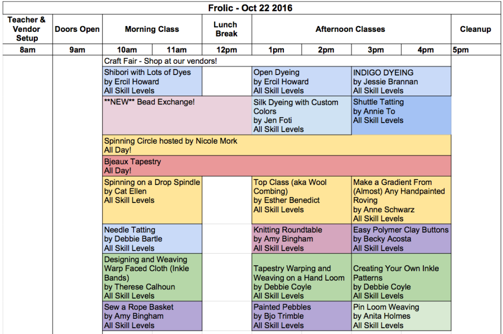 Fall Fiber Frolic Class Descriptions!